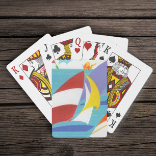 Jeu De Cartes Voiliers Abstraits aux Couleurs Vives sur un Lac