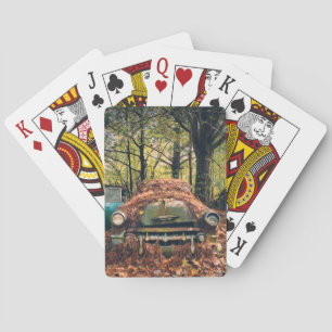 Jeu De Cartes Voiture Ancienne dans les Feuilles d'Automne Carte