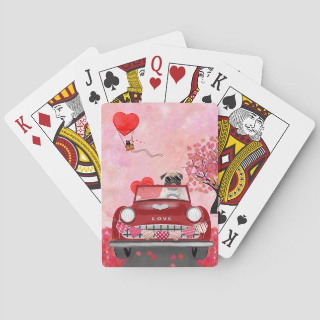 Jeu De Cartes Voiture de chien carlin avec les coeurs Saint-Vale (dos)