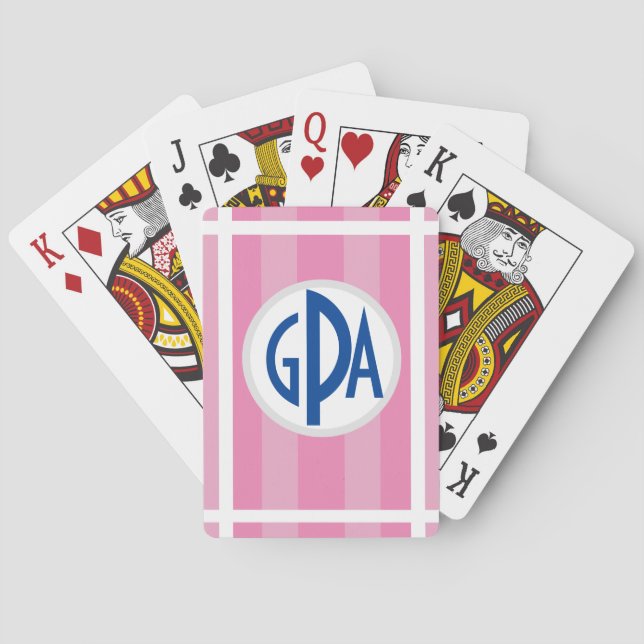 Jeu De Cartes Votre monogramme sur framboise "Plage Chair Stripe (dos)