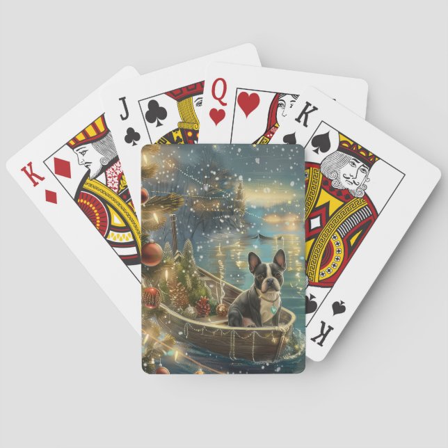 Jeu De Cartes Voyage de fête de Noël de Boston Terrier (dos)