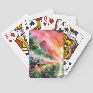 Jeu De Cartes Voyage en train au coucher de soleil tropical aqua