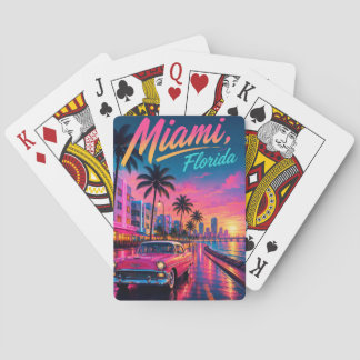 Jeu De Cartes Voyage Miami Floride Néon Rétro Coucher de Soleil