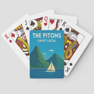 Jeu De Cartes Voyage Rétro Vintage Sainte-Lucie Pitons Caraïbes
