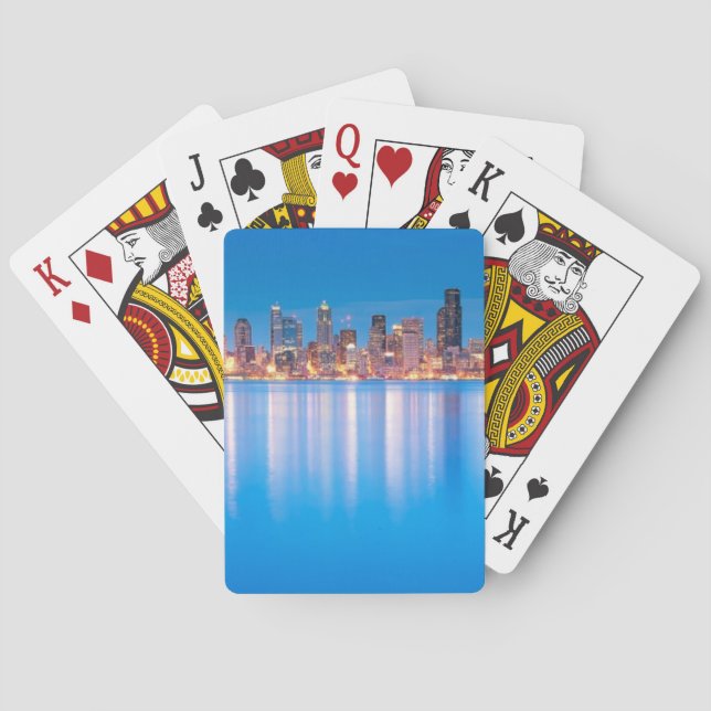 Jeu De Cartes Vue bleue d'heure de Seattle du centre (dos)