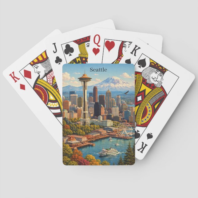 Jeu De Cartes Vue de la skyline de Seattle, Washington (dos)