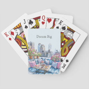 Jeu De Cartes Vue de ville estivale rose bleu chic