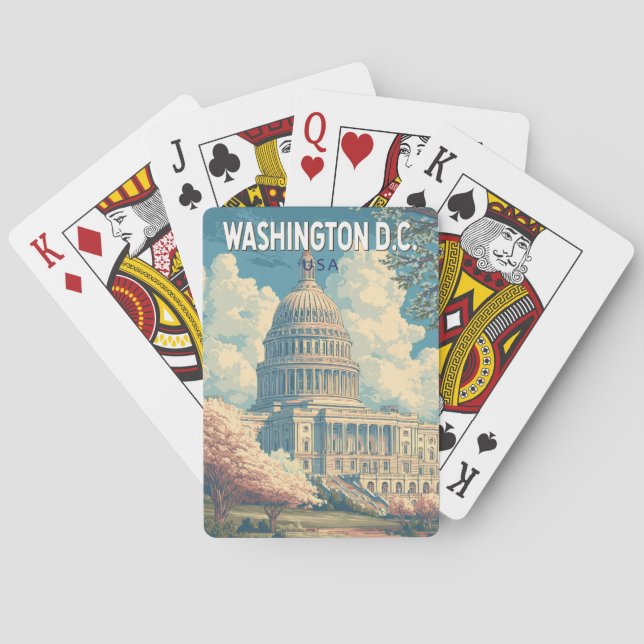 Jeu De Cartes Washington DC Capitale Voyage Art Rétro (dos)