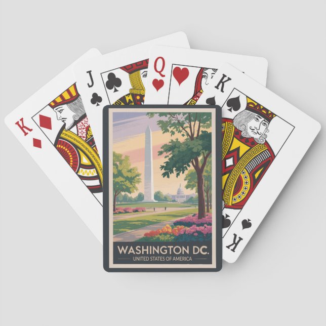 Jeu De Cartes Washington DC Illustration Travel Art Vintage (dos)