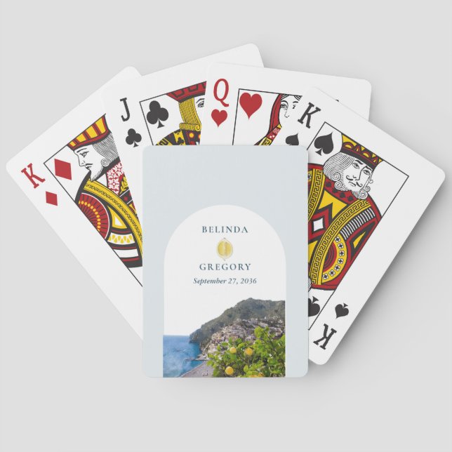 Jeu De Cartes Watercolor Amalfi Coast Arch Italy Lemons Wedding (dos)