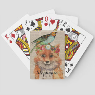 Jeu De Cartes Watercolor Fox Floral Collage Nom personnalisé