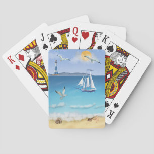 Jeu De Cartes Watercolor Ocean Beach Scene Classic Playing Cards