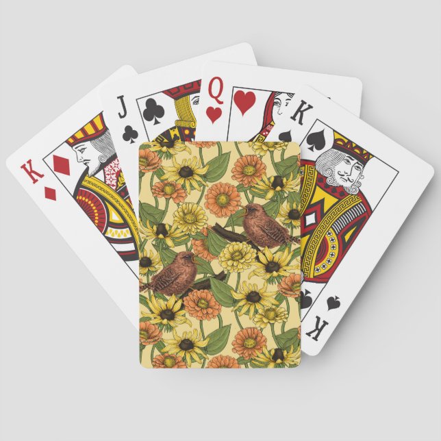 Jeu De Cartes Wens et fleurs sur jaune pâle (dos)