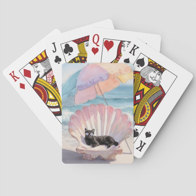 Jeu De Cartes Whimsical Black Cat Beach Fourre-tout (dos)