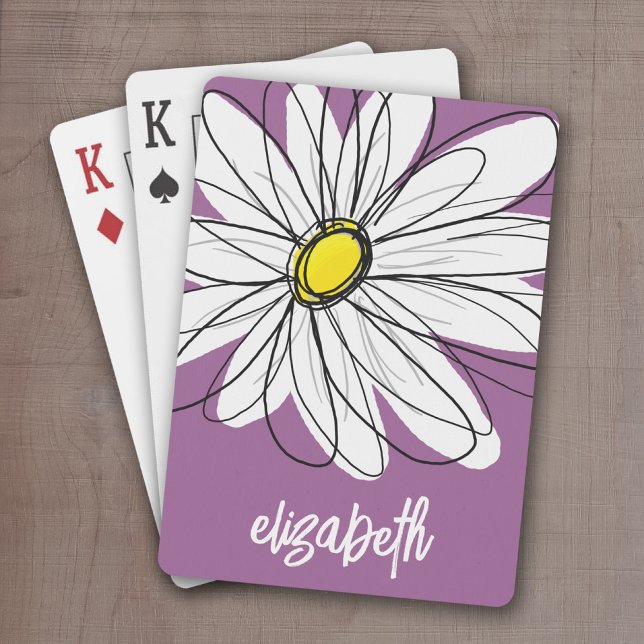 Jeu De Cartes Whimsical Daisy - orchidée - nom de script tendanc (Whimsical Daisy Drawing with a place to add your name - personalized playing cards)