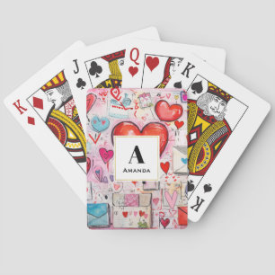 Jeu De Cartes Whimsical Hearts and Love Lettres Motif Monogramme
