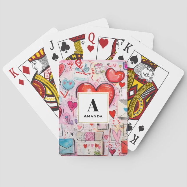 Jeu De Cartes Whimsical Hearts and Love Lettres Motif Monogramme (dos)