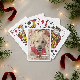 Jeu De Cartes Whimsical Red Ribbon Pet Photo Joyeux Noël
