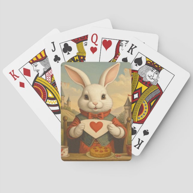Jeu De Cartes Whimsical White Rabbit Hearts Enchanted Wonderland (dos)