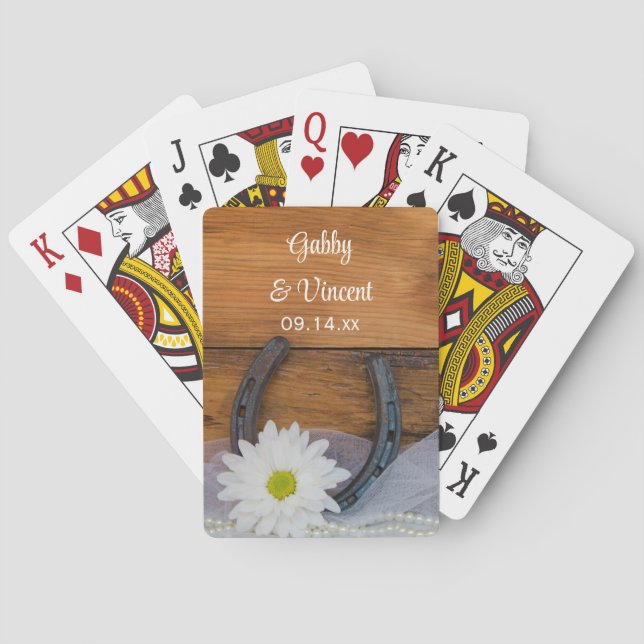 Jeu De Cartes White Daisy and Horseshoe Country Western Mariage (dos)