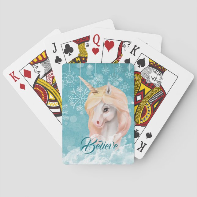 Jeu De Cartes White Unicorn Turquoise Snowflake Croire (dos)