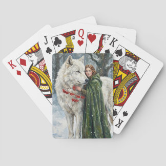 Jeu De Cartes White Wolf Redhead Druid Winter Berries Fantasy Ar
