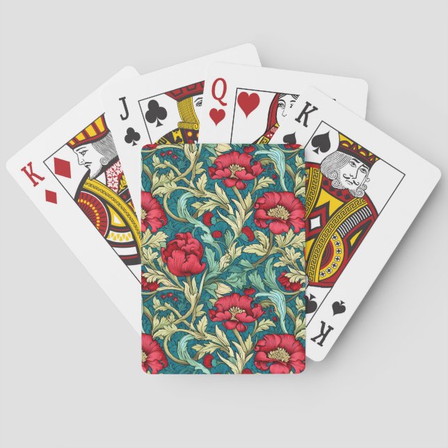 Jeu De Cartes William Morris Motif inspiré des fleurs rouges (dos)