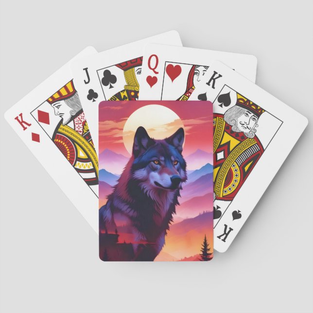 Jeu De Cartes Wolf Double exposition Animal Nature sauvage Sauva (dos)