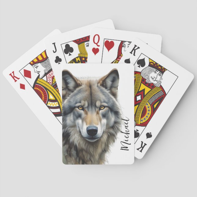 Jeu De Cartes Wolf Portrait Votre nom Écriture personnalisée (dos)