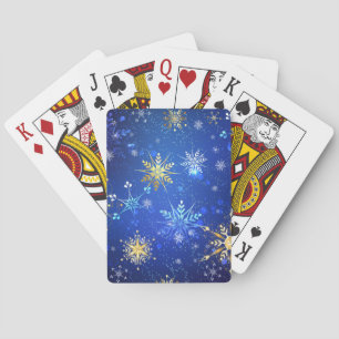 Jeu De Cartes XMAS Blue Background with Golden Snowflakes