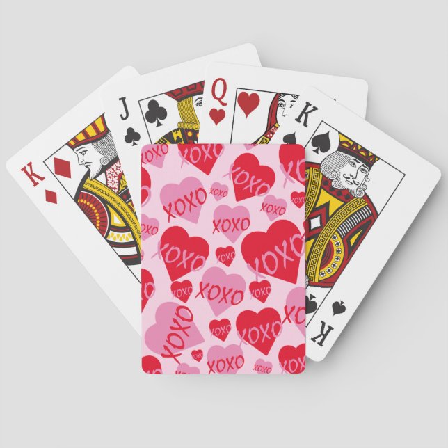 Jeu De Cartes XOXO Valentine rose Motif de coeur rouge rose (dos)