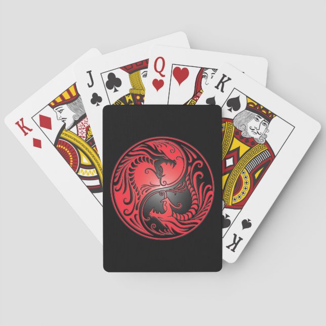 Jeu De Cartes Yin Yang Dragons, rouge et noir (dos)