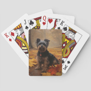 Jeu De Cartes Yorkipoo dans les feuilles d'automne tombent inspi