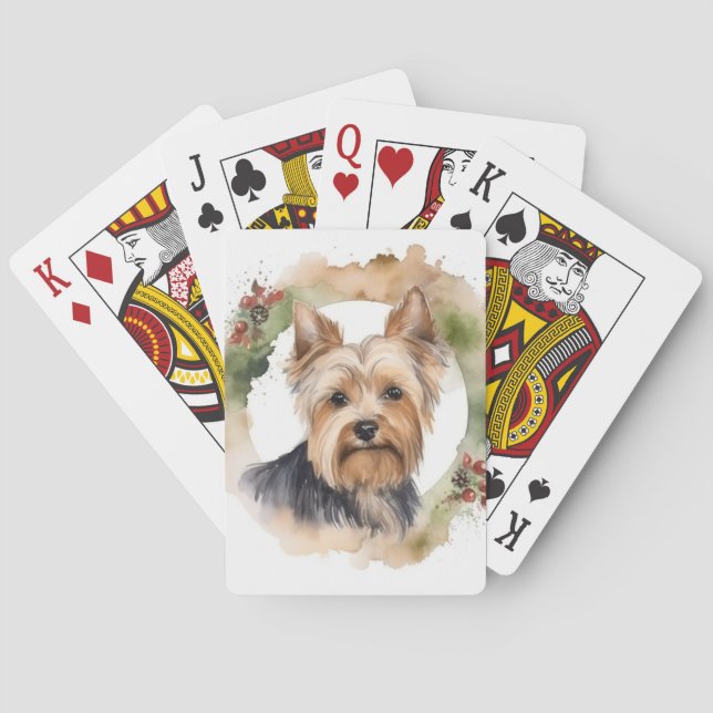 Jeu De Cartes Yorkshire Terrier Fête de la couronne de Noël Coup (dos)