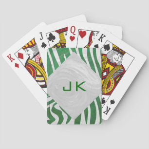 Jeu De Cartes Zebra Monogramme Vert et Blanc Impression