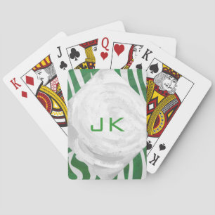 Jeu De Cartes Zebra Monogramme Vert et Blanc Impression