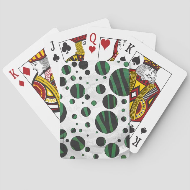 Jeu De Cartes Zebra noir et vert Polka point (dos)