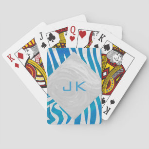 Jeu De Cartes Zèbre bleu et blanc avec Monogramme