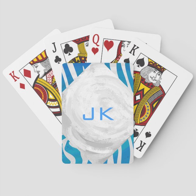 Jeu De Cartes Zèbre Bleu et Blanc avec Monogramme (dos)
