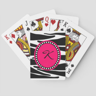 Jeu De Cartes Zèbre Grandes Et Rose Chaud Monogramme Initial