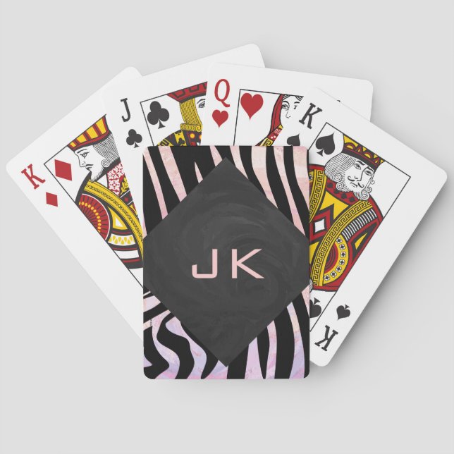 Jeu De Cartes Zèbre Noir et Monogramme Rose (dos)