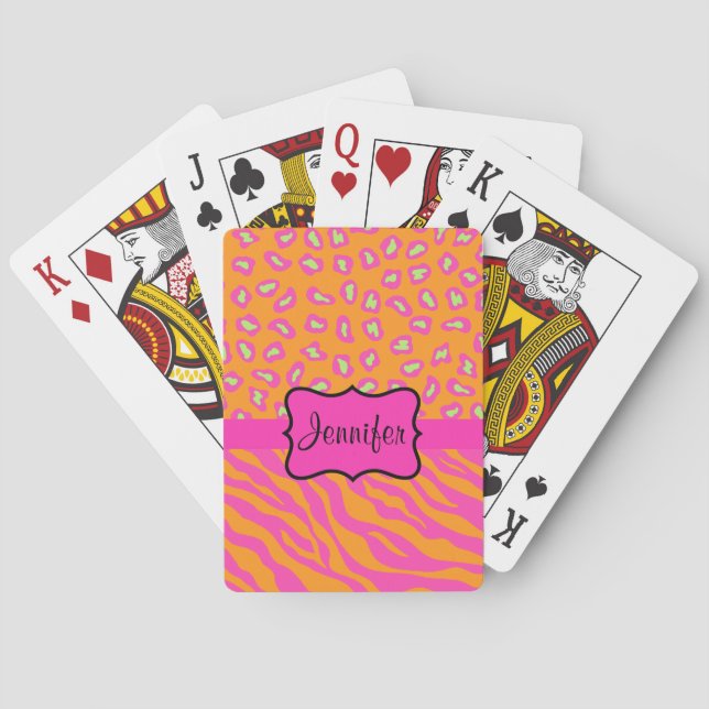 Jeu De Cartes Zèbre orange et rose & Cheetah Personnalisé (dos)