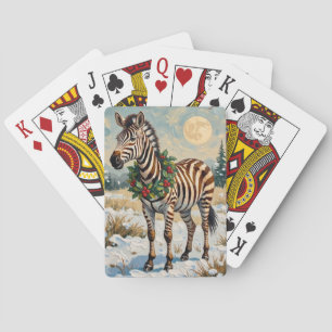 Jeu De Cartes Zèbre vintage dans un champ de Noël enneigé