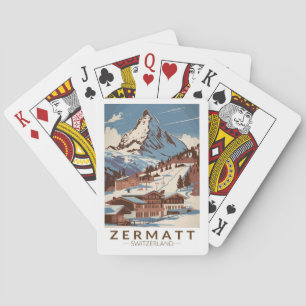 Jeu De Cartes Zermatt Suisse Illustration Voyage Art Retro