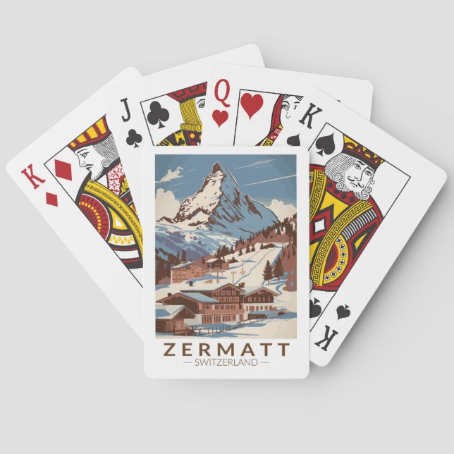 Jeu De Cartes Zermatt Suisse Illustration Voyage Art Retro (dos)