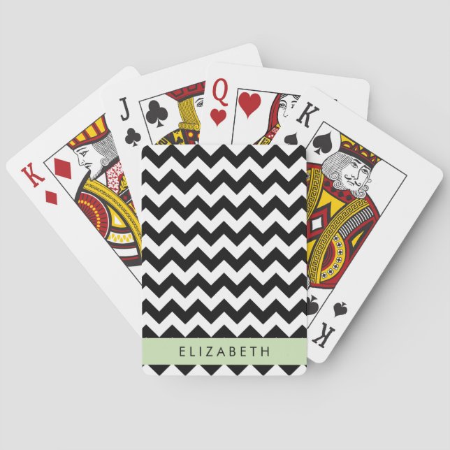 Jeu De Cartes Zigzag noir et blanc, Motif Chevron, Votre nom (dos)