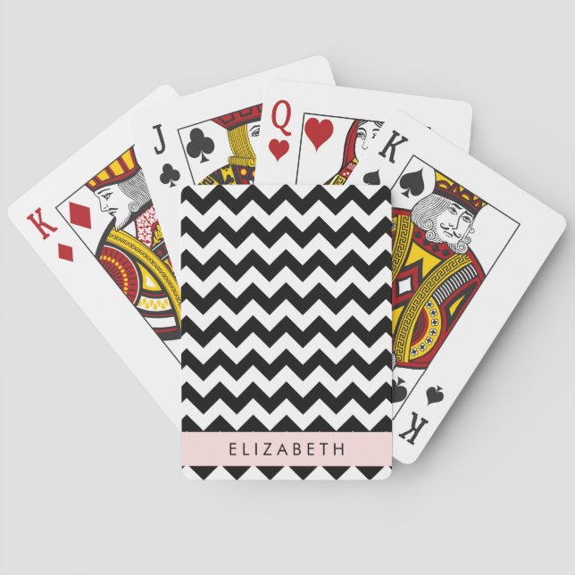 Jeu De Cartes Zigzag noir et blanc, Motif Chevron, Votre nom (dos)