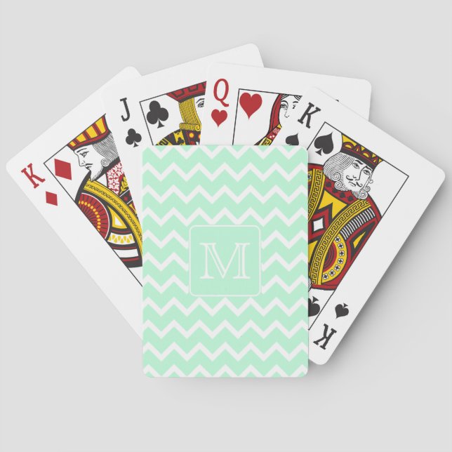 Jeu De Cartes Zigzag vert en bon état avec le monogramme fait (dos)
