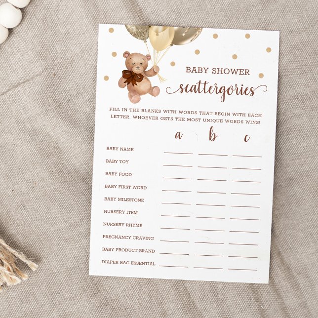 Jeu de Catégories Dispersées Baby Shower Carte Our (Créateur téléchargé)