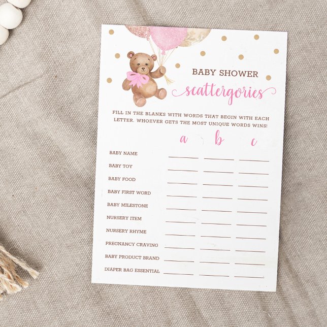 Jeu de Catégories Dispersées Baby Shower Carte Our (Créateur téléchargé)